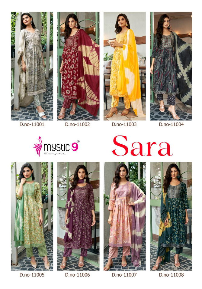 Sara Vol 11 By Mystic 9 Rayon Capsule Foil Printed Kurti With Bottom Dupatta Wholesale Online